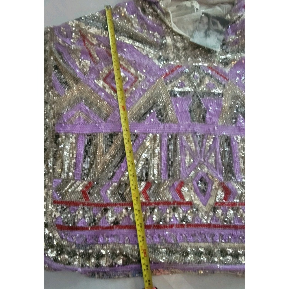 NWT Ramona La Rue by Arianne Hooded Sequin Poncho Lilac One Size Luxury - Picture 12 of 14